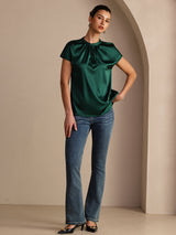 [Mørkegrøn] SilkSilky-DK Short Sleeve Blouse 006