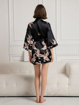 [Sort] SilkSilky-DK 3/4 Sleeve Dame Morgenkåbe 002