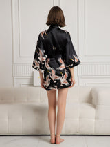 [Sort] SilkSilky-DK 3/4 Sleeve Dame Morgenkåbe 002
