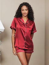 [Vin] SilkSilky-DK Short Sleeve Lapel Collar Dame Pyjamas 001