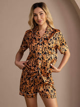 [Sort Tiger] SilkSilky-DK Short Sleeve Lapel Collar Dame Pyjamas 005