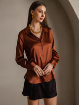 [Karamel] SilkSilky-DK Long Sleeve Lapel Collar Dameskjorte 004