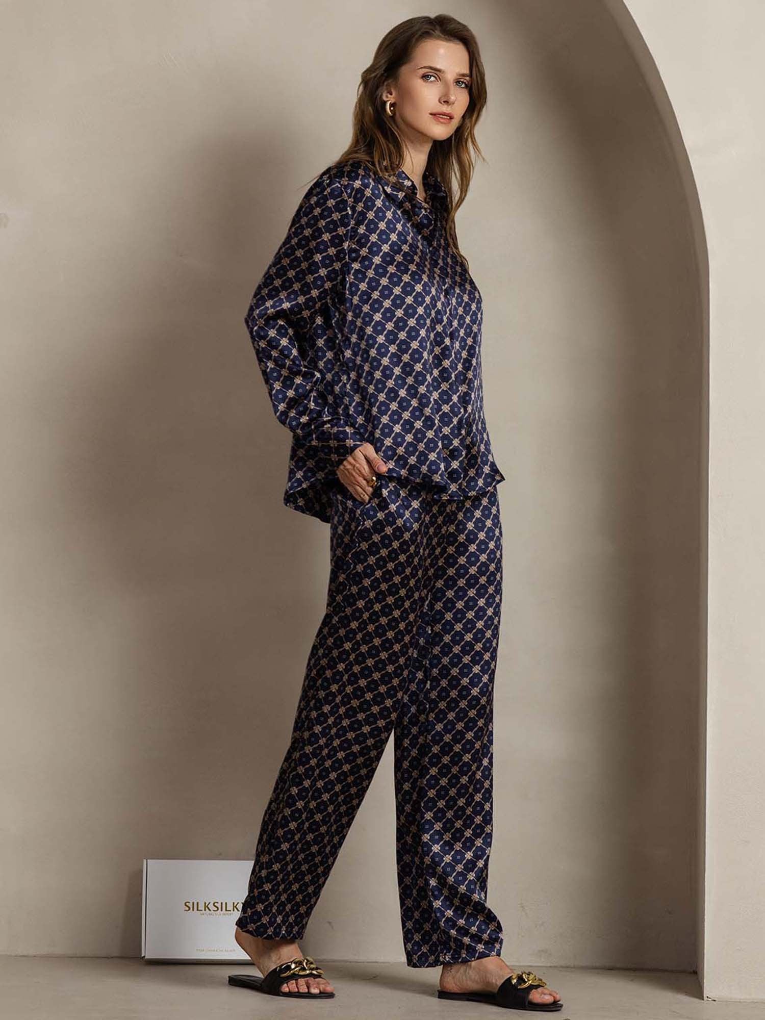 [MarineKæde] SilkSilky-DK 19Momme Silke Lapel Collar Women''s Outfit Sets 004