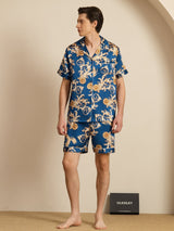 [Navy Drage] SilkSilky-DK Short Sleeve Notch Collar Pyjamas til Mænd 007