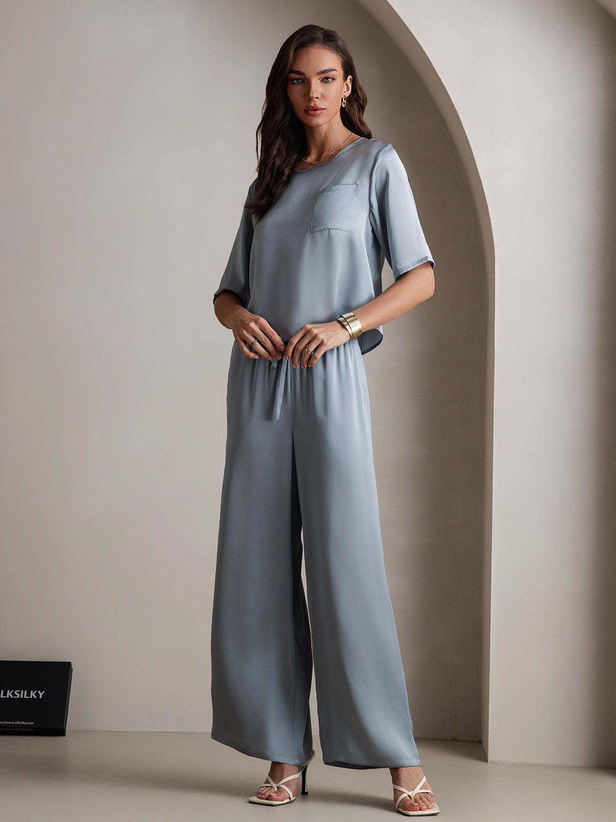 [Gråblå] SilkSilky-DK Womens Pajamas 004,