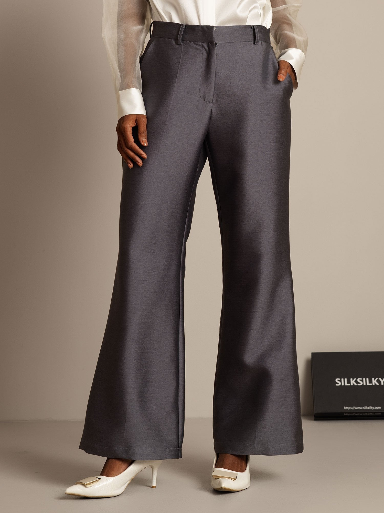 [Grå] SilkSilky-DK 32Momme Silke Womens Pants 001,