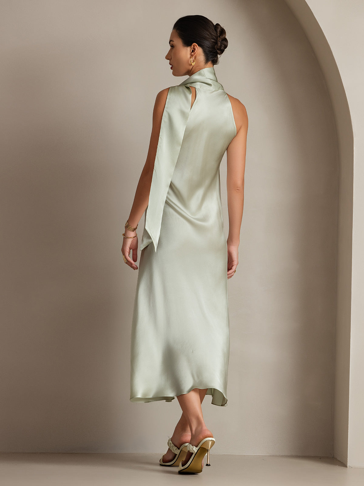 [Lysegrøn] SilkSilky-DK 19Momme Silke Dress 002