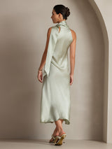 [Lysegrøn] SilkSilky-DK Sleeveless Halter Kjole 002