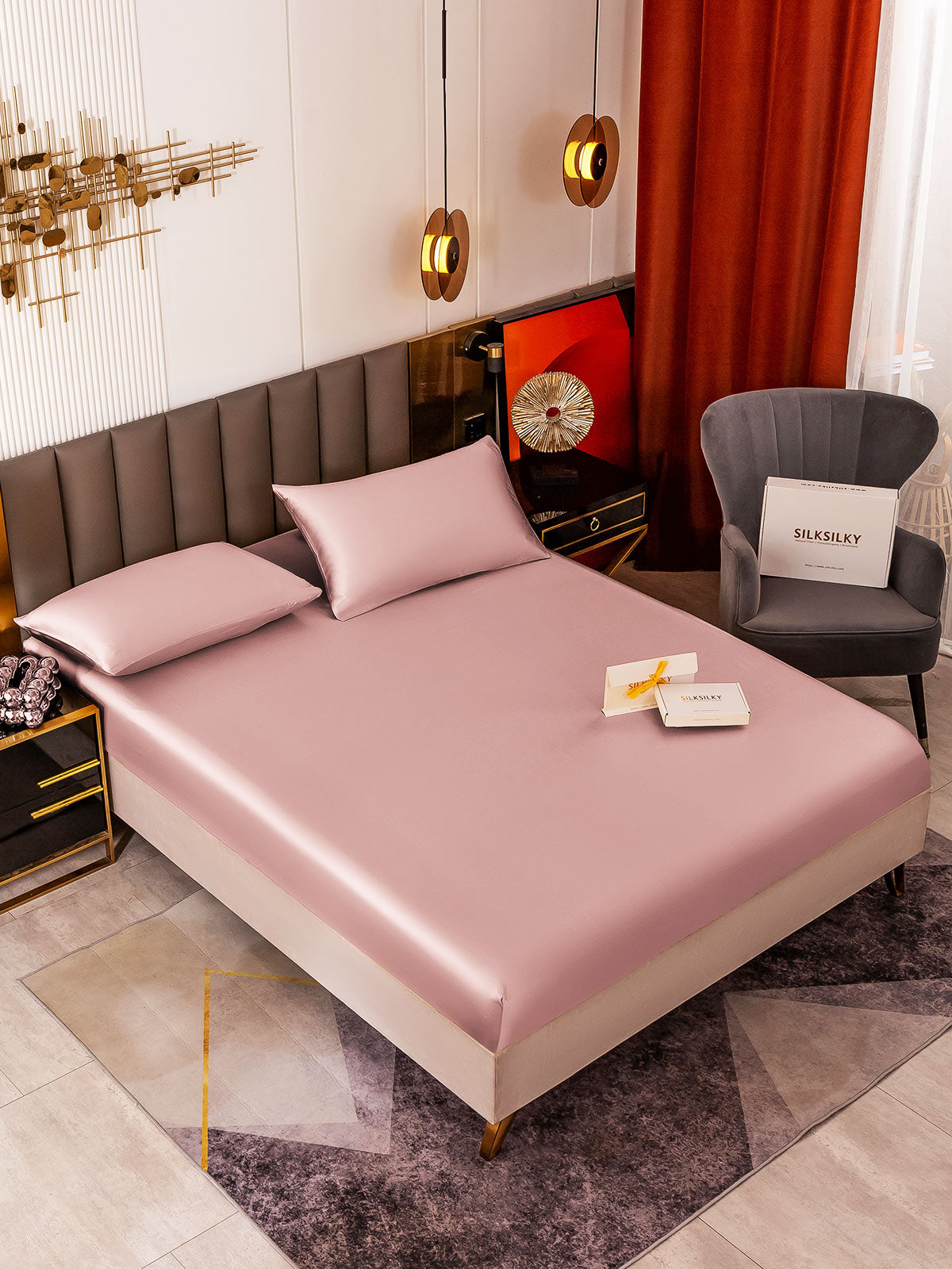 [Bleg Mauve] SilkSilky-DK 19Momme Bedding Set 001