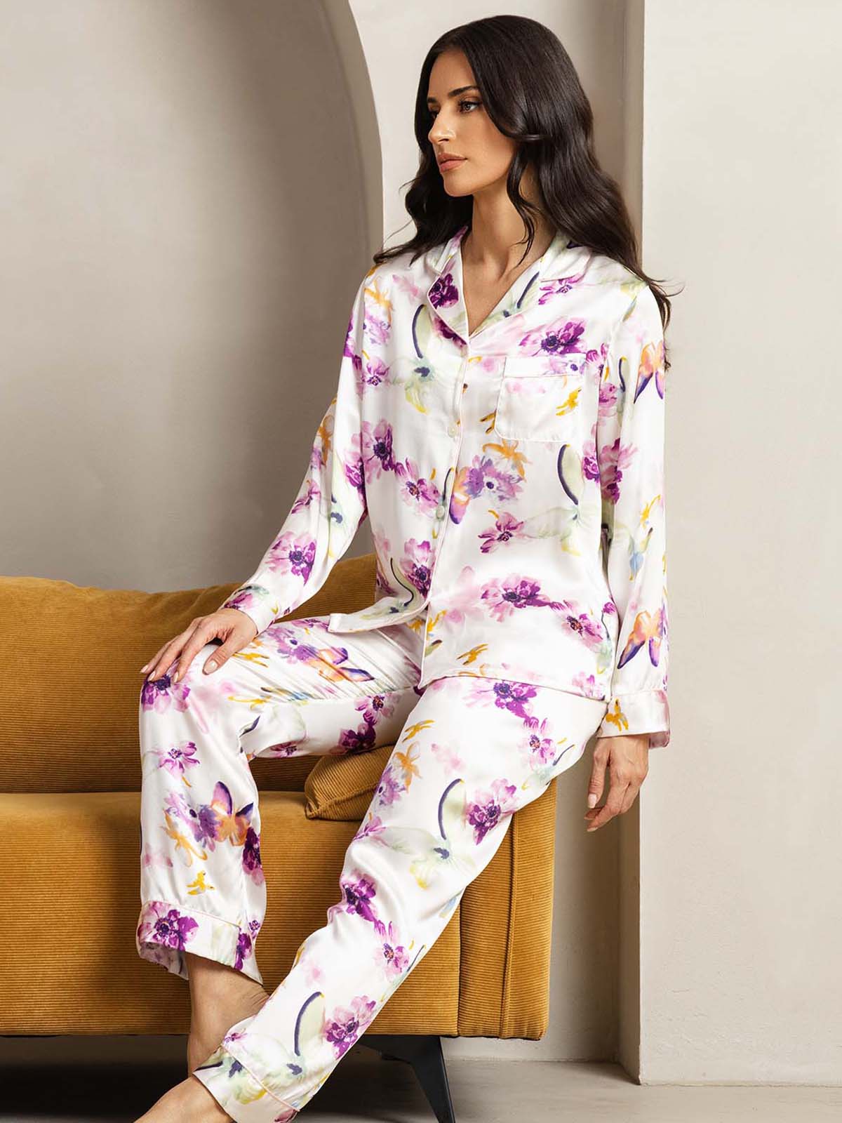 [Akvarelblomster] SilkSilky-DK Womens Pajamas 005