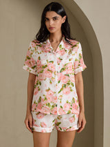 [Hvid Pæon] SilkSilky-DK Short Sleeve Notch Collar Dame Pyjamas 004