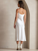 [Hvid] SilkSilky-DK Sleeveless V Neck Kjole 002
