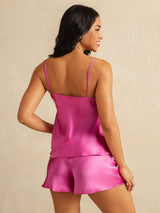 [Rosenrød] SilkSilky-DK Sleeveless V Neck Camisole Sæt 002