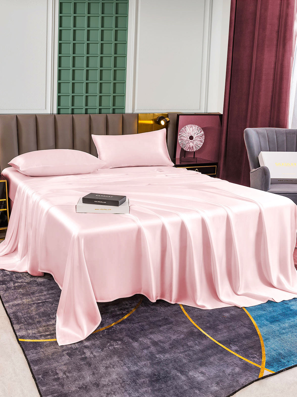 [Lyserød] SilkSilky-DK 25Momme Bedding Set 003