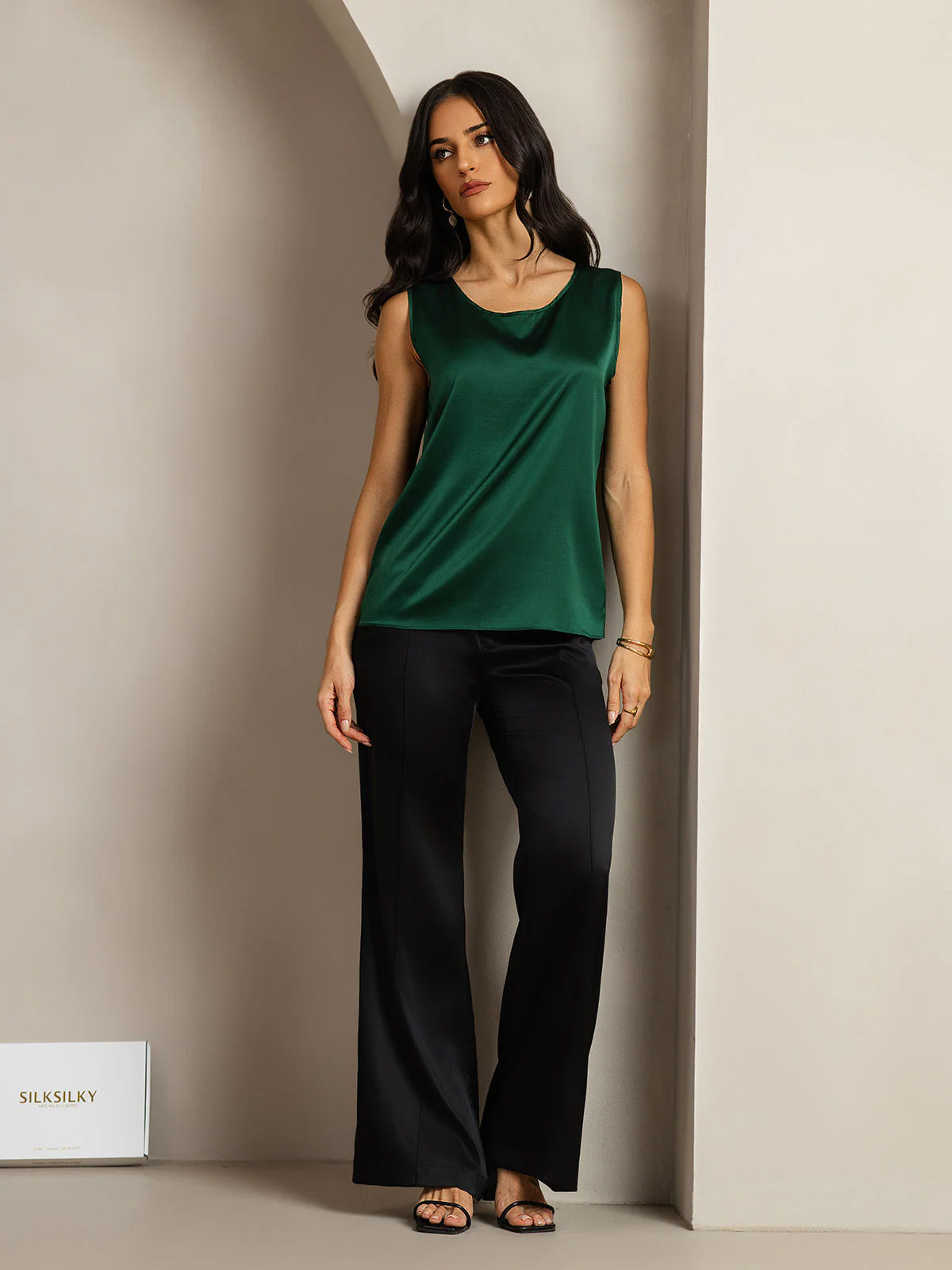 [Mørkegrøn] SilkSilky-DK 19Momme Silke Camisoles 008