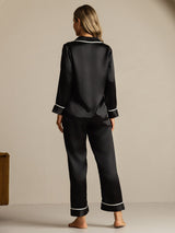 [Sort] SilkSilky-DK Langærmet Notchkrage Dame Pyjamas 002