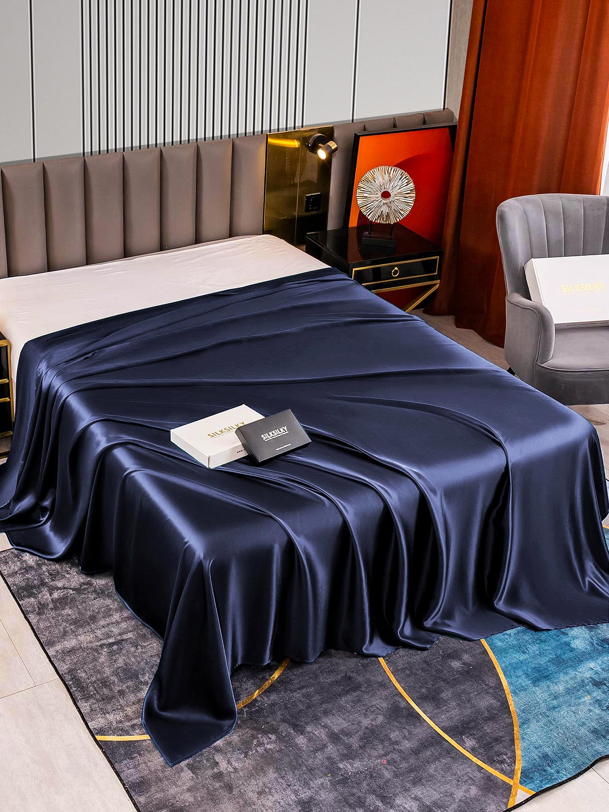 [Mørkeblå] SilkSilky-DK 22Momme Sheet 002