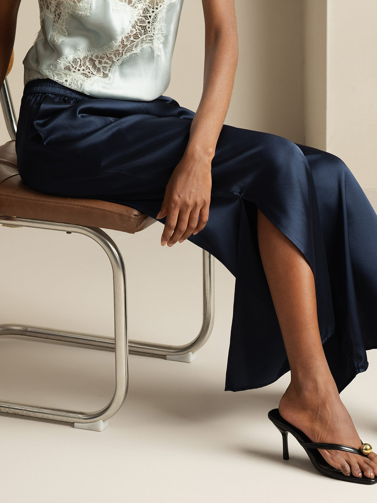 [Mørkeblå] SilkSilky-DK 19Momme Silke Womens Pants 006