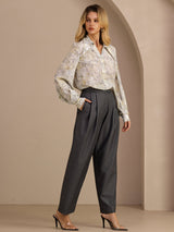 [Salvie Blomst] SilkSilky-DK Long Sleeve Lapel Collar Bluse 007