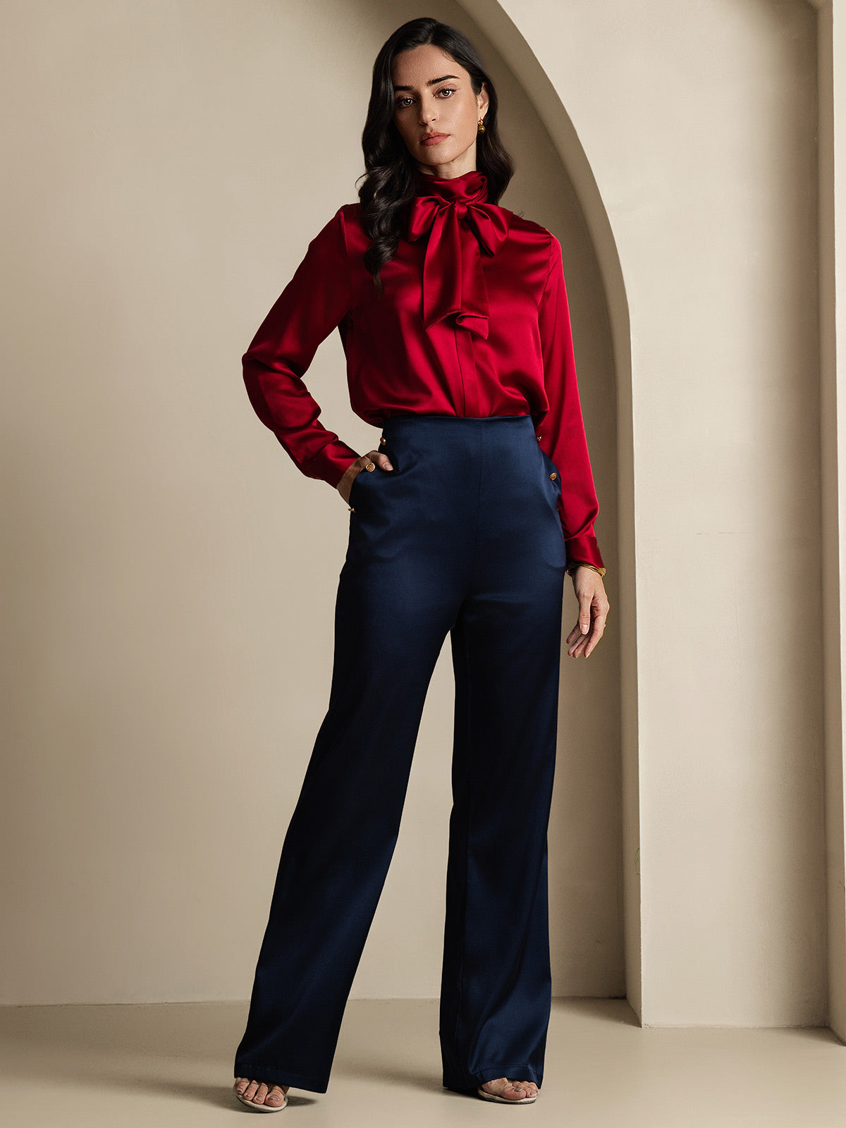 [Mørkeblå] SilkSilky-DK 19Momme Silke Womens Pants 001