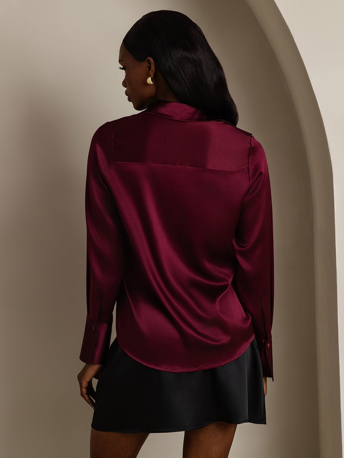 SilkSilky-DK 19Momme Silke Womens Shirt Mørkerød 002
