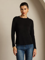 [Sort] SilkSilky-DK Long Sleeve Crew Neck T-shirt til kvinder 005