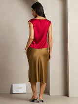 [Vin] SilkSilky-DK Cap Sleeve Cowl Neck T-shirt til kvinder 002