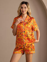[Orange Ræv] SilkSilky-DK Short Sleeve Lapel Collar Dame Pyjamas 004
