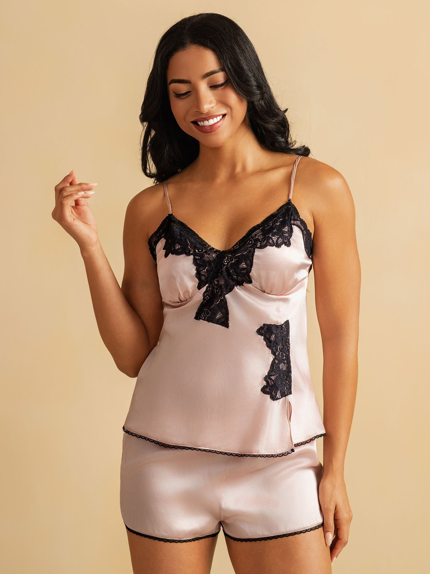 [Lyserød] SilkSilky-DK Silke Camisole Set 003