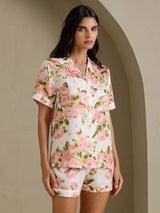 [Hvid Pæon] SilkSilky-DK Short Sleeve Notch Collar Dame Pyjamas 003