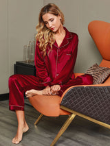 [Vin] SilkSilky-DK Long Sleeve Lapel Collar Dame Pyjamas 008