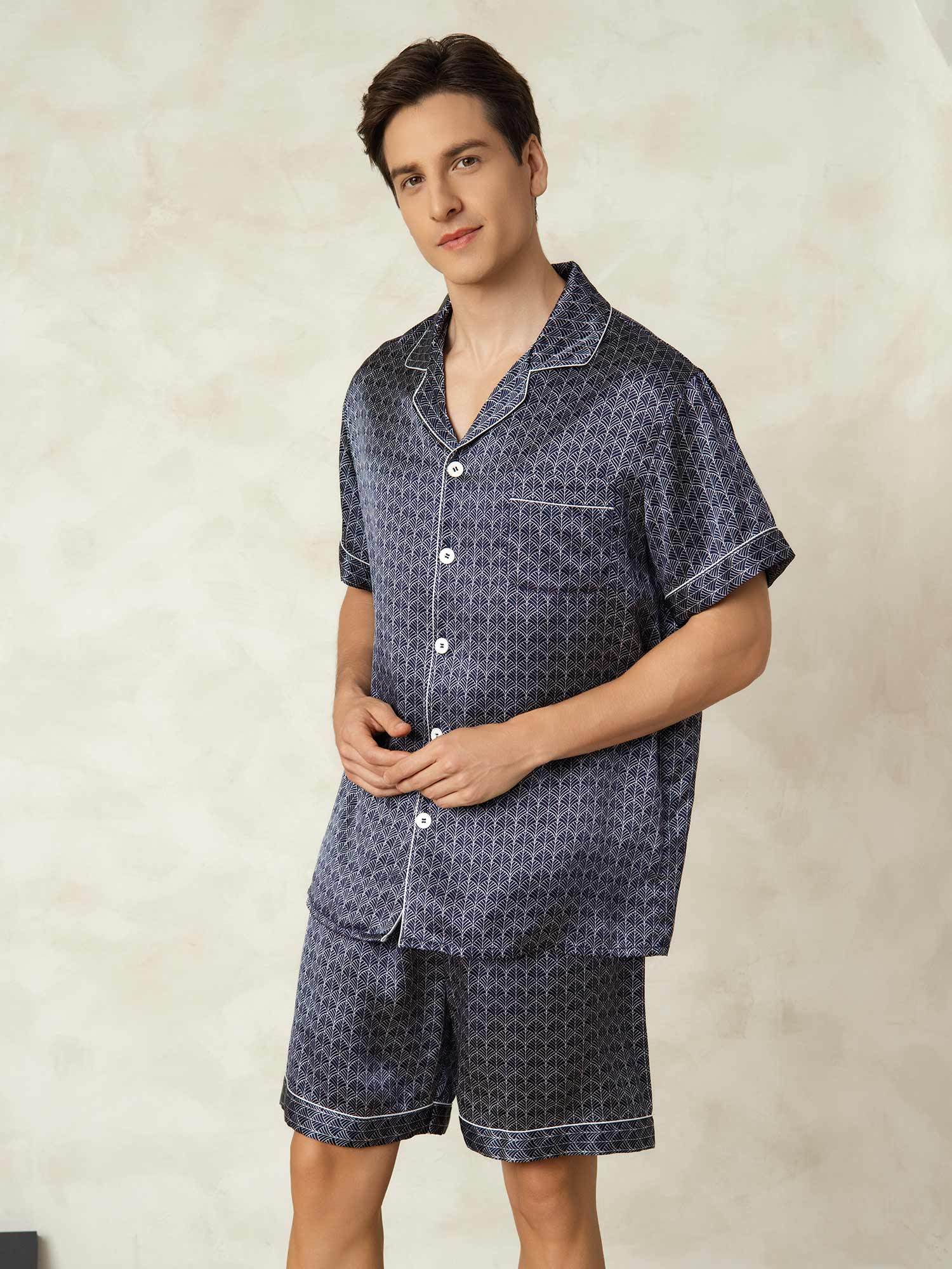 [MarineGinkgo] SilkSilky-DK Silke Lapel Collar Pyjamas til Mænd 003