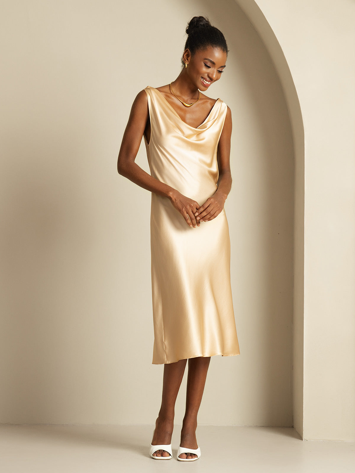 [Champagne] SilkSilky-DK 19Momme Silke Dress 008