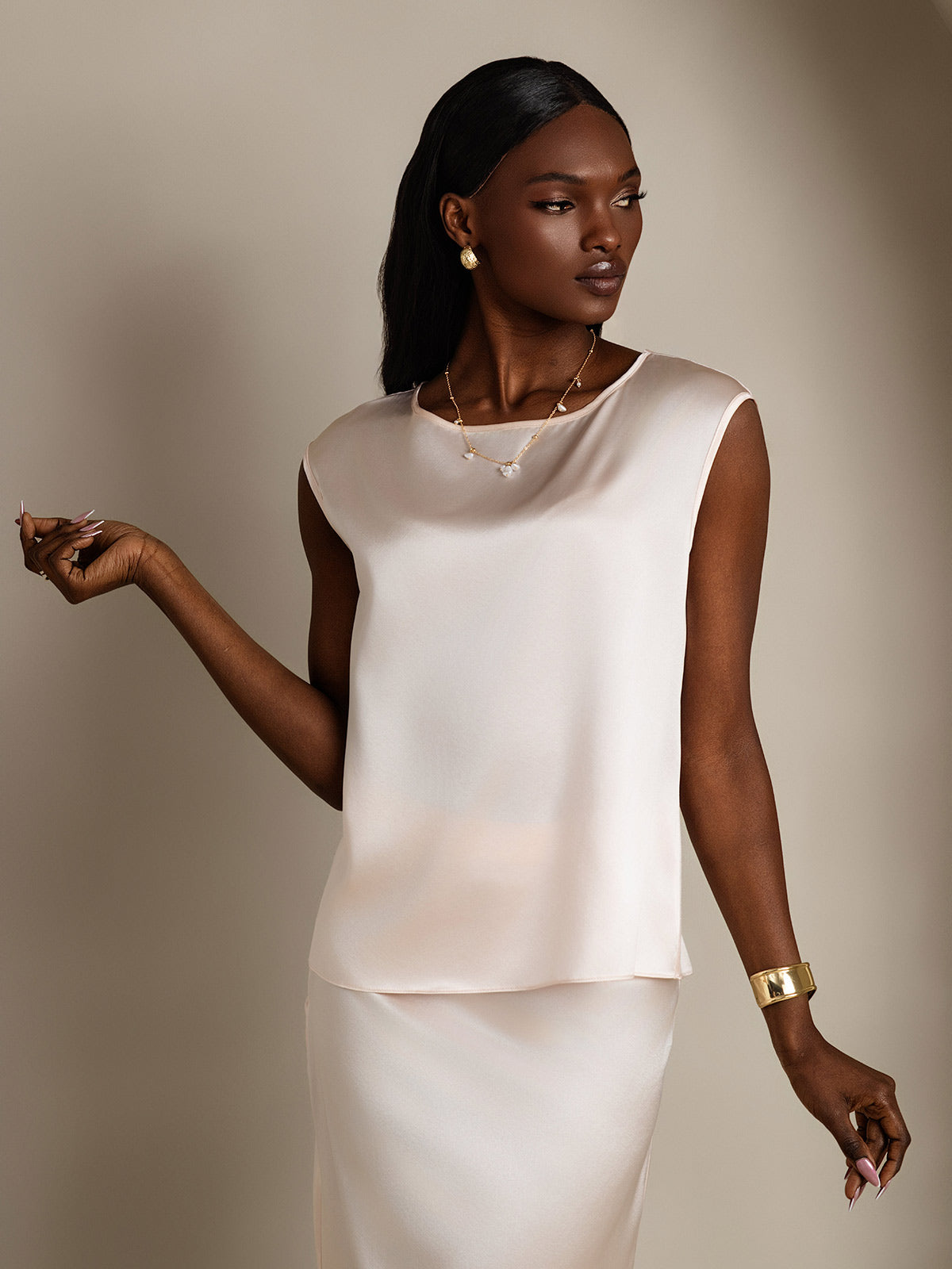 [Lyserød] SilkSilky-DK 19Momme Silke Womens T-Shirt 005