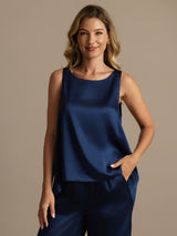 [Mørkeblå] SilkSilky-DK Sleeveless Scoop Neck Dame Pyjamas 004