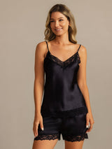 [Sort] SilkSilky-DK V Neck Camisole Sæt 003