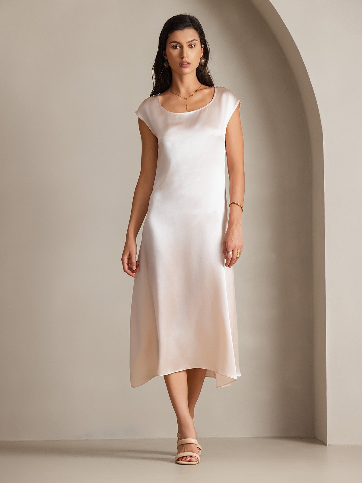 [Lyserød] SilkSilky-DK 19Momme Silke Dress 001