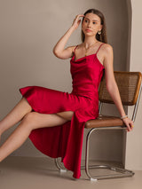 [Vin] SilkSilky-DK Spaghetti Rem Drapert halsutringning Kjole 004