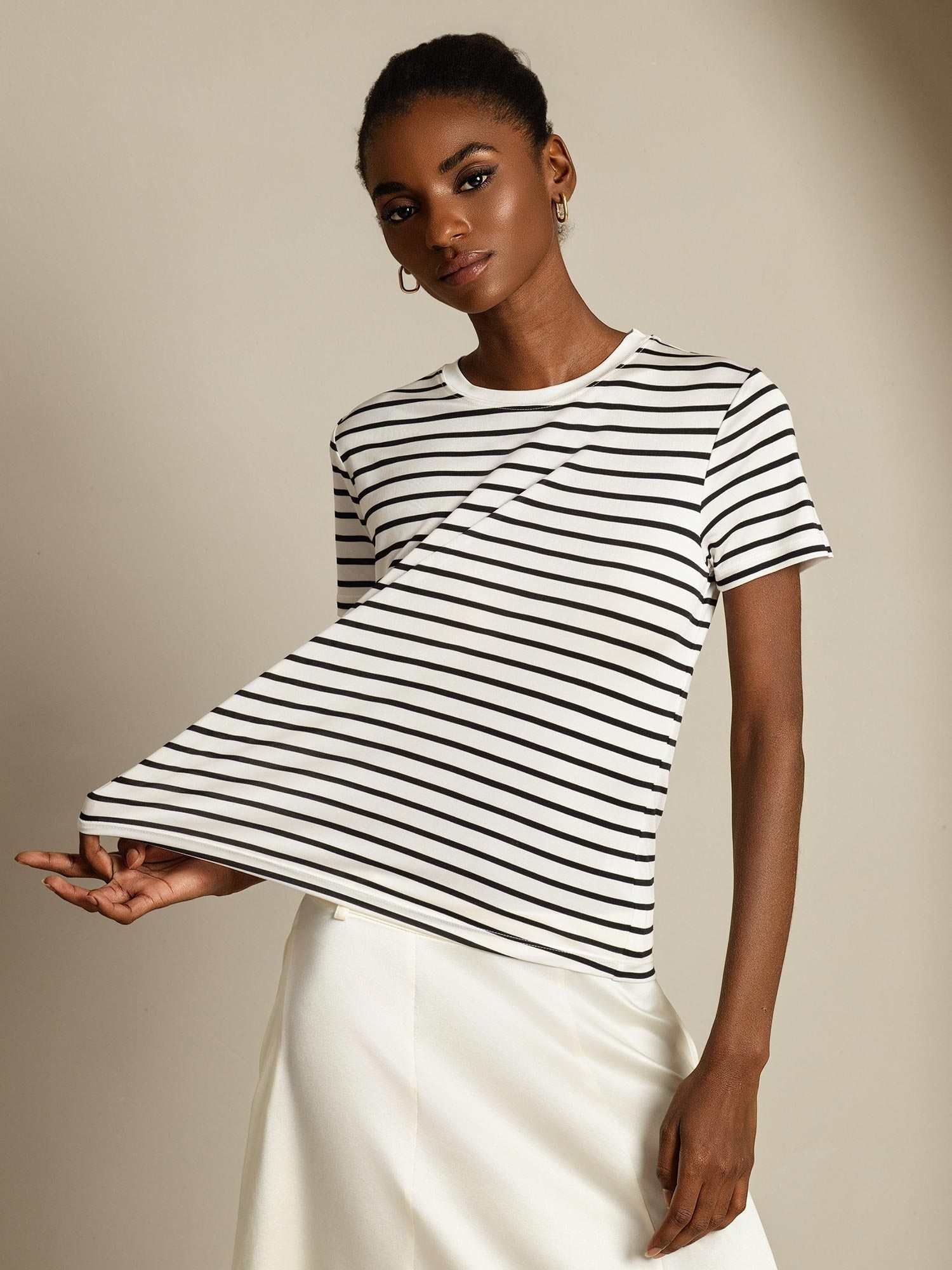 [HvidStribe] SilkSilky-DK Silke Womens T-Shirt 001