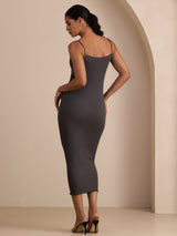 [Grå] SilkSilky-DK Square Neck Kjole 002
