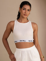 [Hvid] SilkSilky-DK Sleeveless Crew Neck Camisole Top 001