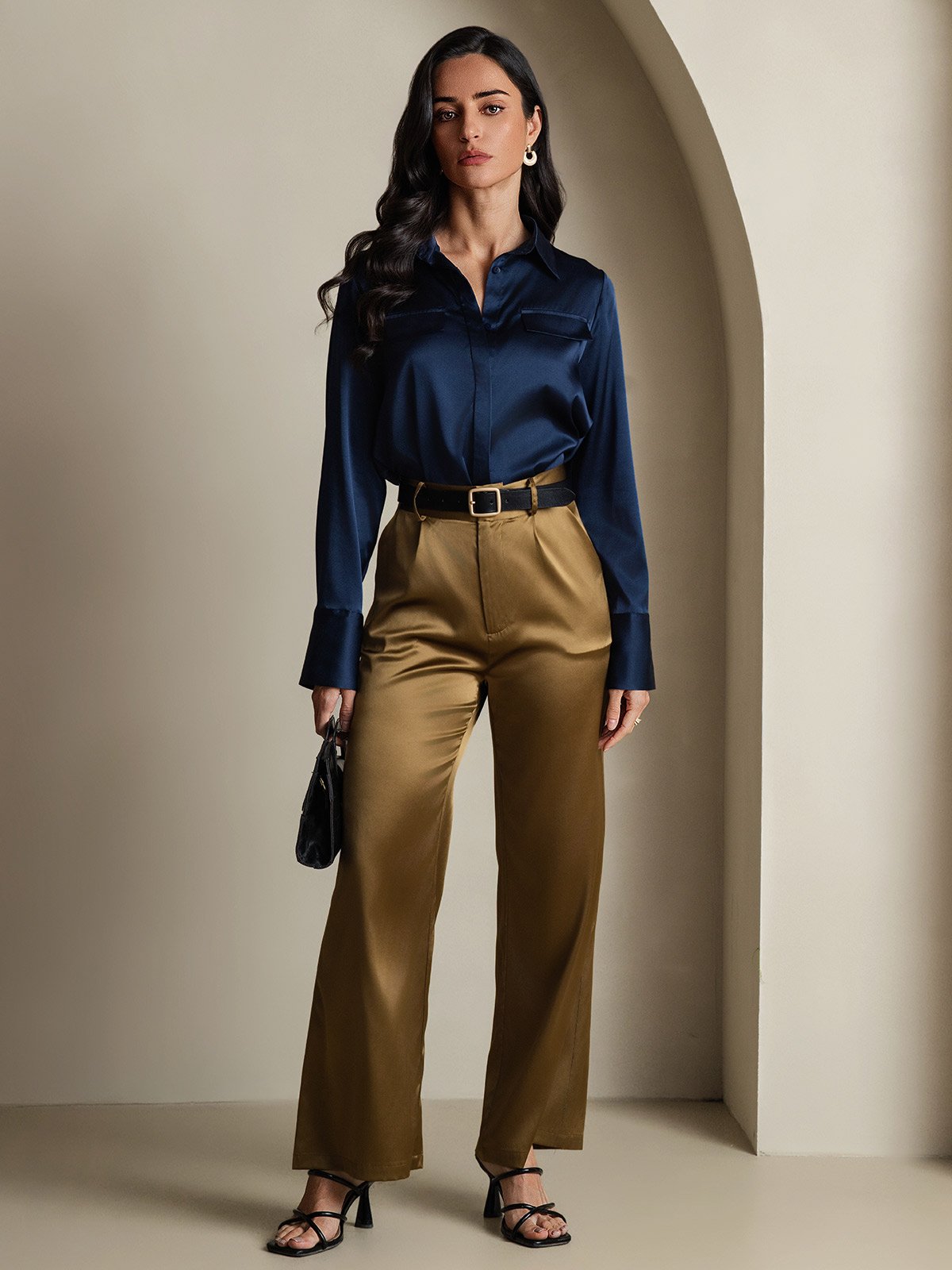 SilkSilky-DK 19Momme Silke Womens Shirt Mørkeblå 008