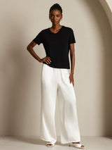 [Sort] SilkSilky-DK Short Sleeve V Neck T-shirt til kvinder 008