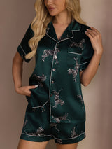 [Smaragd Zebra] SilkSilky-DK Short Sleeve Lapel Collar Dame Pyjamas 005