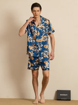 [Navy Drage] SilkSilky-DK Short Sleeve Notch Collar Pyjamas til Mænd 006