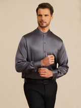 [Mørkegrå] SilkSilky-DK Long Sleeve Stand Collar Herreskjorte 003