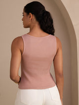 [Lyserød] SilkSilky-DK Sleeveless Round Neck Camisole Top 002