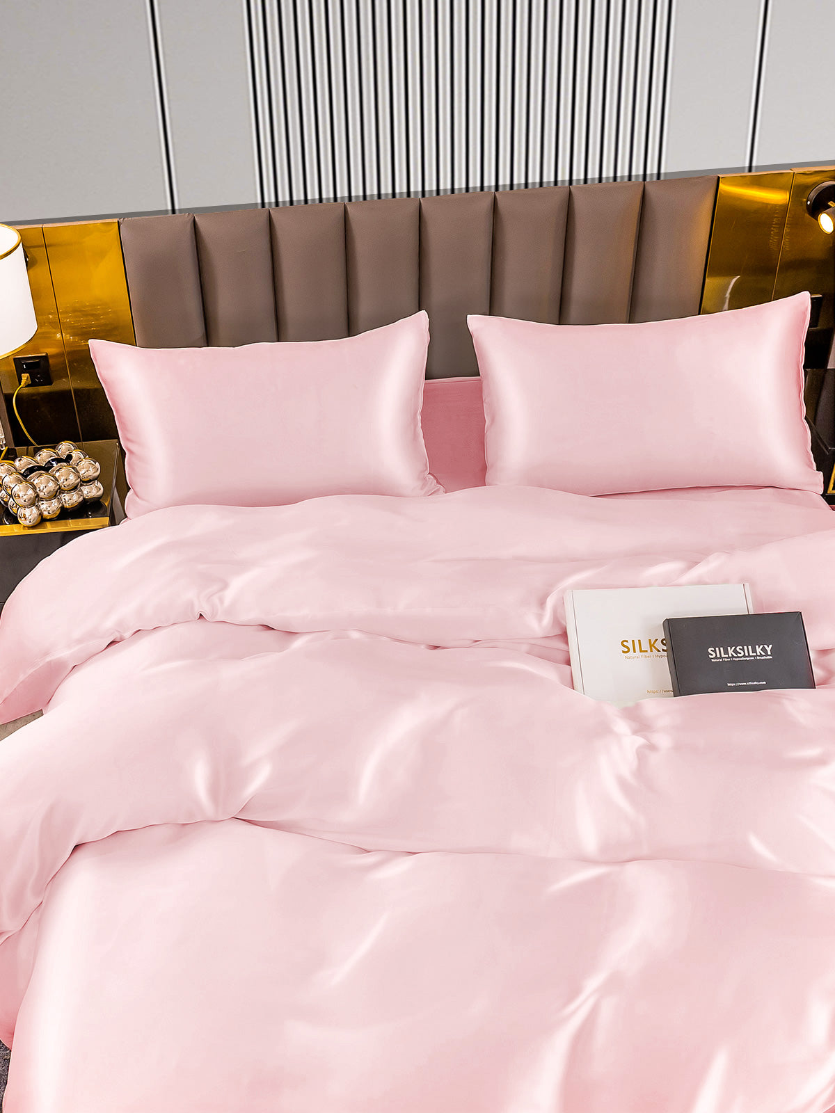 [Lyserød] SilkSilky-DK 22Momme Bedding Set 005