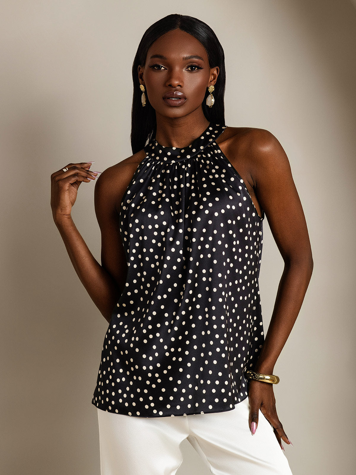 [Sort+Hvid] SilkSilky-DK 19Momme Silke Womens T-Shirt 001