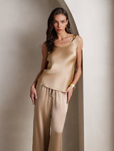 [Champagne] SilkSilky-DK Ærmeløs Firkantet Udskæring Camisole Sæt 003